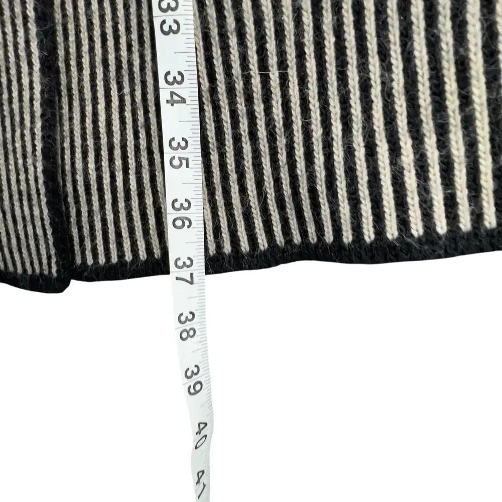 Cocogio Cardigan Sweater M Black‎ Tan Striped Wool Blend Cozy Coatigan Italy